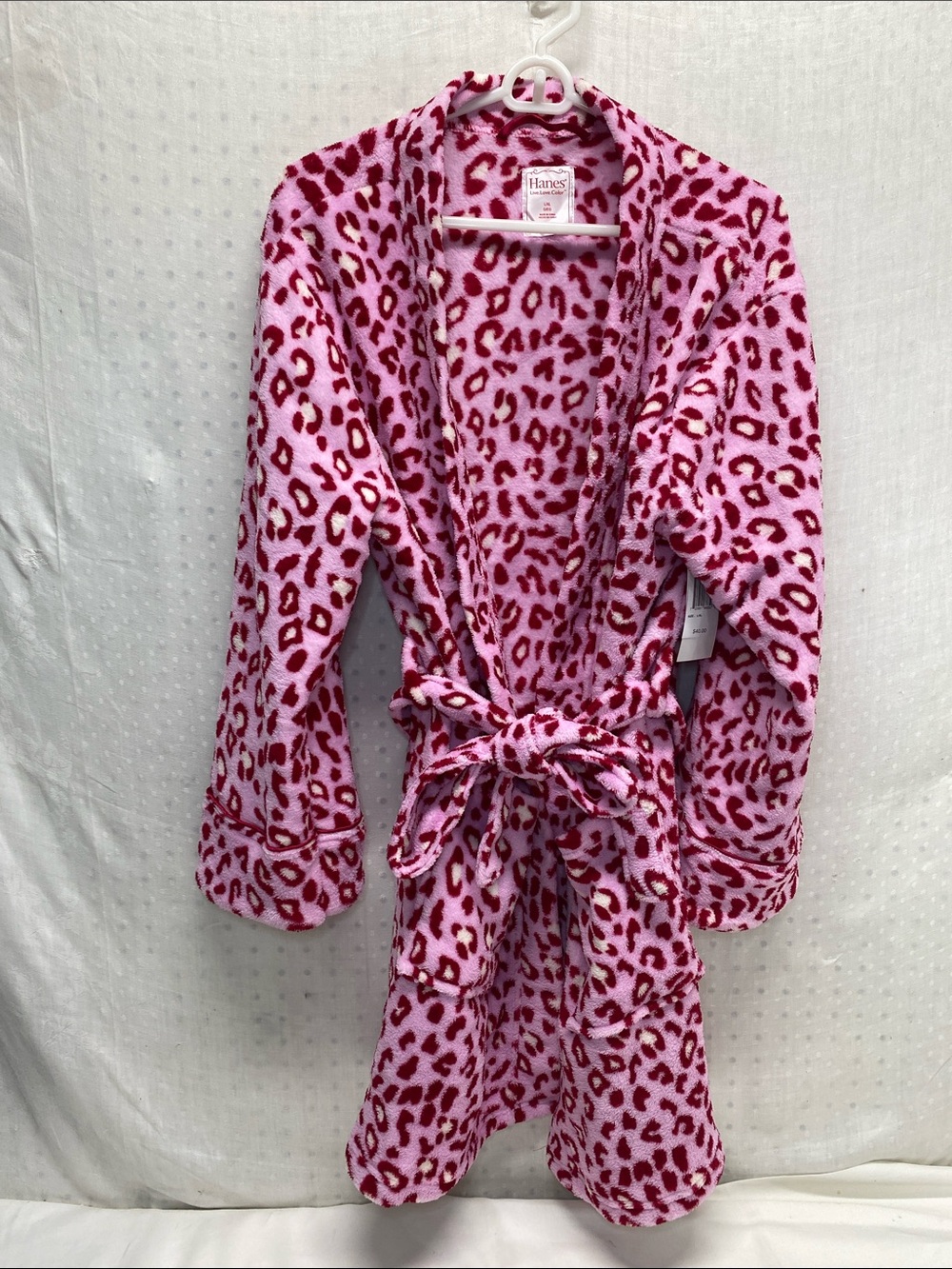 Hanes Pink and Dark Pink Leopard Plush Robe for Women L/XL Soft Cozy NWT